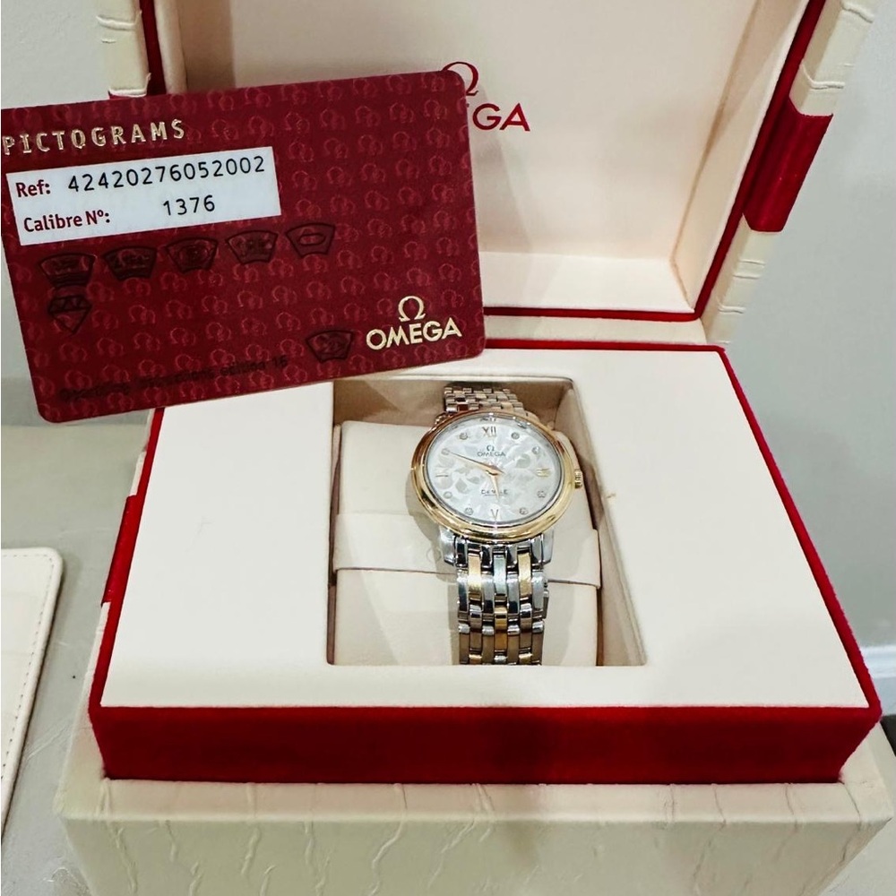Omega Silver and Gold Watch with White Dial